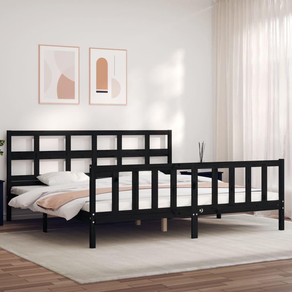 Sengeramme Med Sengegavl Single Massivt Træ - Sort / 200 x 200 cm