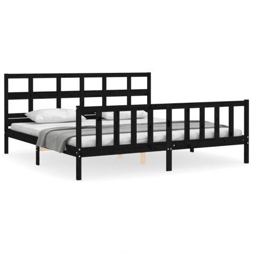 Sengeramme med sengegavl 200 x 200 cm i massivt fyrretræ - sort