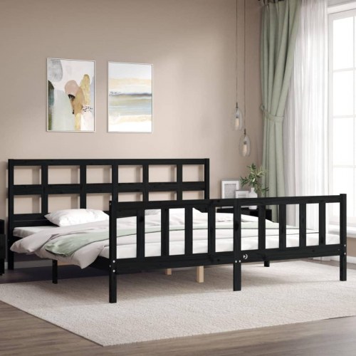 Sengeramme med sengegavl 200 x 200 cm i massivt fyrretræ - sort