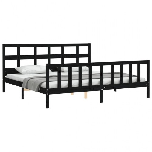 Sengeramme med sengegavl 200 x 200 cm i massivt fyrretræ - sort