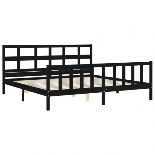 Sengeramme med sengegavl 200 x 200 cm i massivt fyrretræ - sort