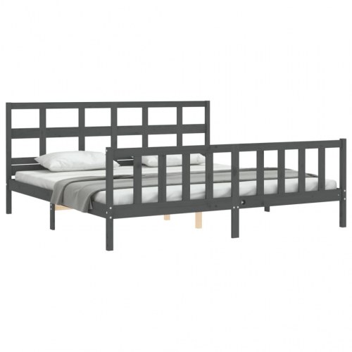 Sengeramme med sengegavl 200x200 cm massivt træ grå