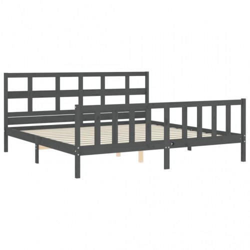 Sengeramme med sengegavl 200x200 cm massivt træ grå