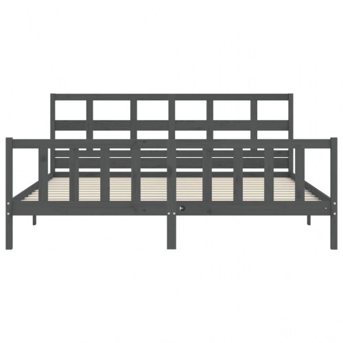 Sengeramme med sengegavl 200x200 cm massivt træ grå