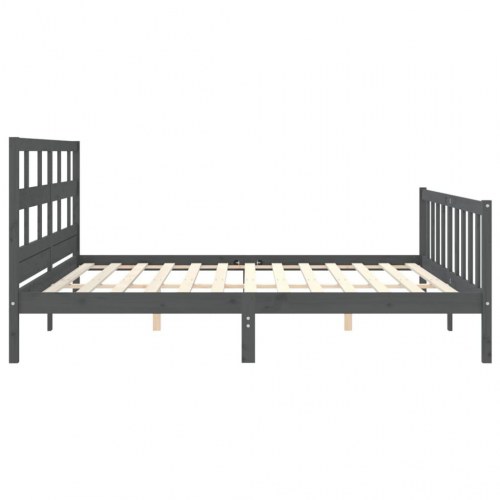 Sengeramme med sengegavl 200x200 cm massivt træ grå