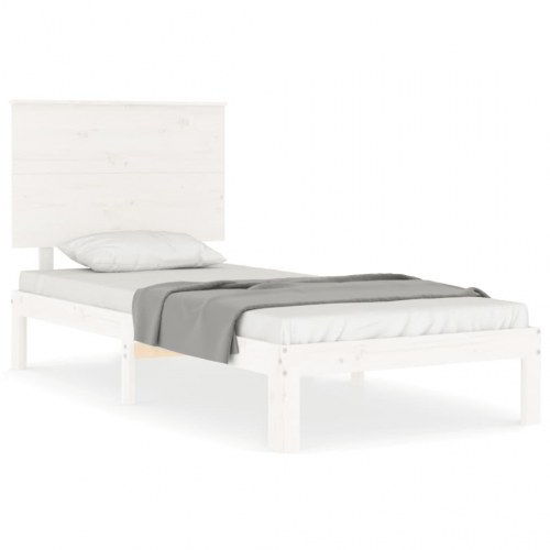 Sengeramme 90x200 cm i massivt fyrretræ - hvid med sengegavl