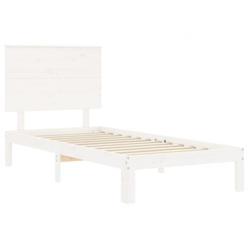 Sengeramme 90x200 cm i massivt fyrretræ - hvid med sengegavl