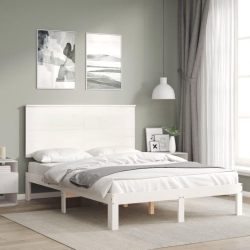 Sengeramme i massivt fyrretræ med sengegavl 140x190 cm - hvid