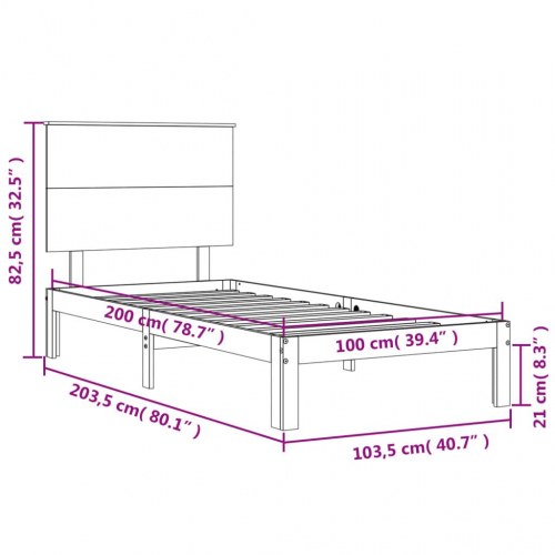 Sengeramme i massivt fyrretræ 100 x 200 cm - hvid