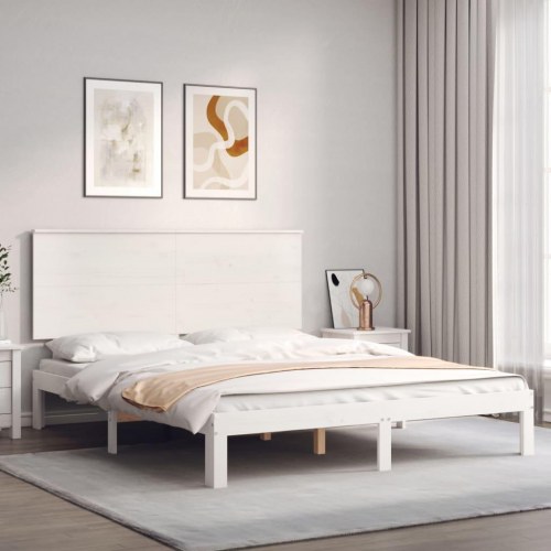 Sengeramme med sengegavl kingsize massivt træ hvid