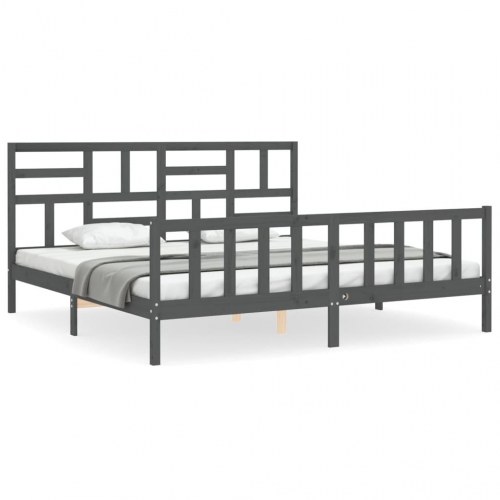 Sengeramme med sengegavl 200x200 cm massivt træ grå