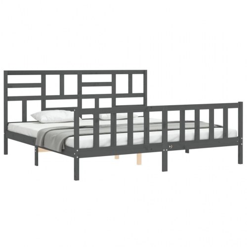 Sengeramme med sengegavl 200x200 cm massivt træ grå