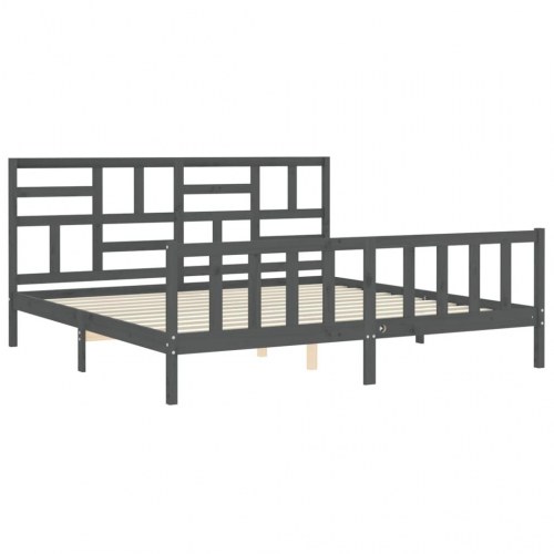 Sengeramme med sengegavl 200x200 cm massivt træ grå