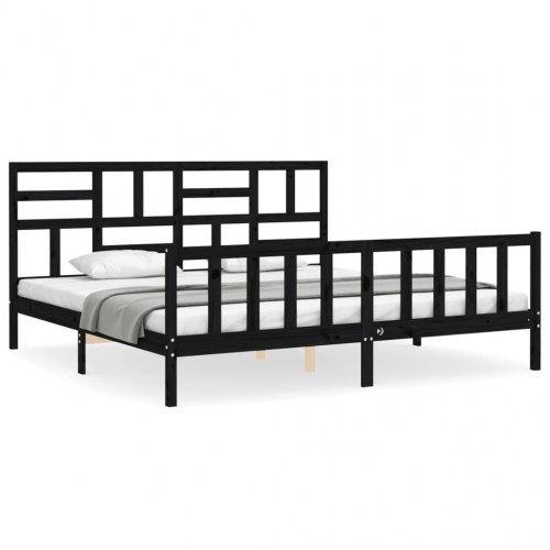 Sengeramme med sengegavl 200x200 cm massivt træ sort
