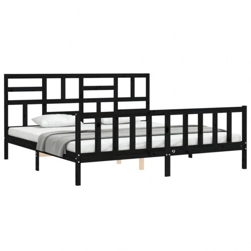 Sengeramme med sengegavl 200x200 cm massivt træ sort