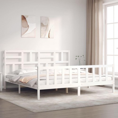 Sengeramme uden madras 200x200 cm massivt fyrretræ hvid