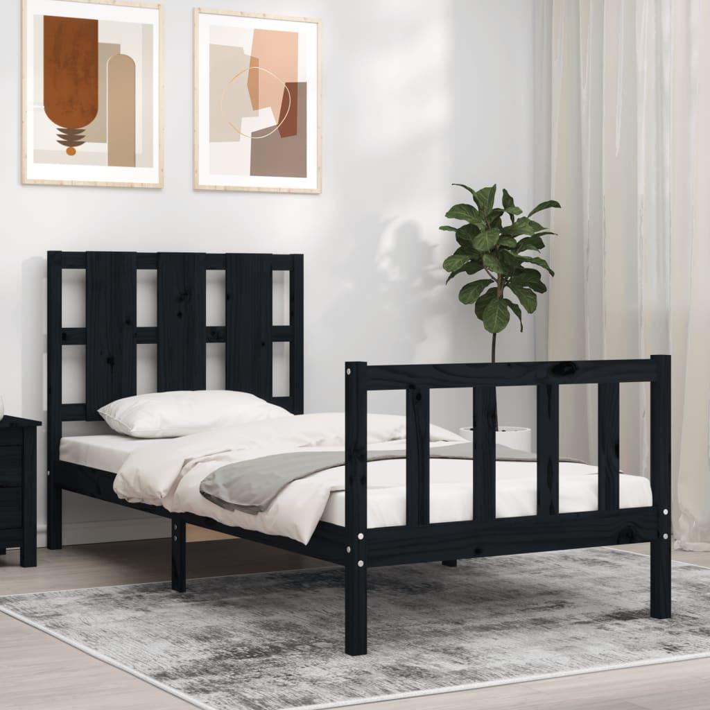 Sengeramme Med Sengegavl Small Single Massivt Træ - Sort / 75 x 190 cm