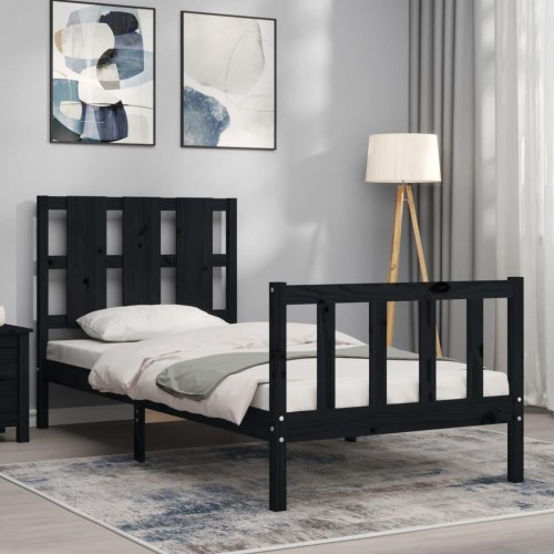 Sengeramme med sengegavl 90x190 cm massivt træ sort