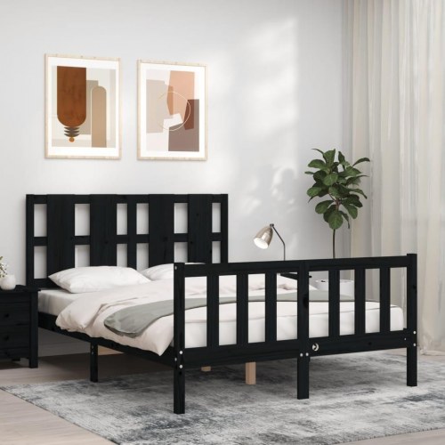 Sengeramme med sengegavl 140x190 cm massivt træ sort