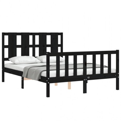 Sengeramme med sengegavl 140x190 cm massivt træ sort
