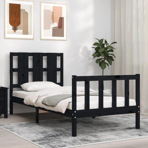 Sengeramme med sengegavl 100x200 cm massivt træ sort