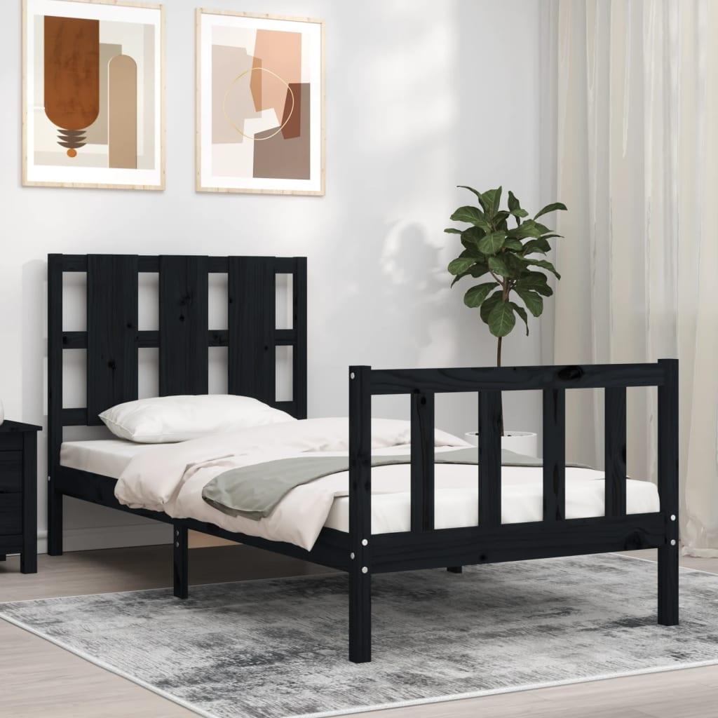 Sengeramme med sengegavl 100x200 cm massivt træ sort