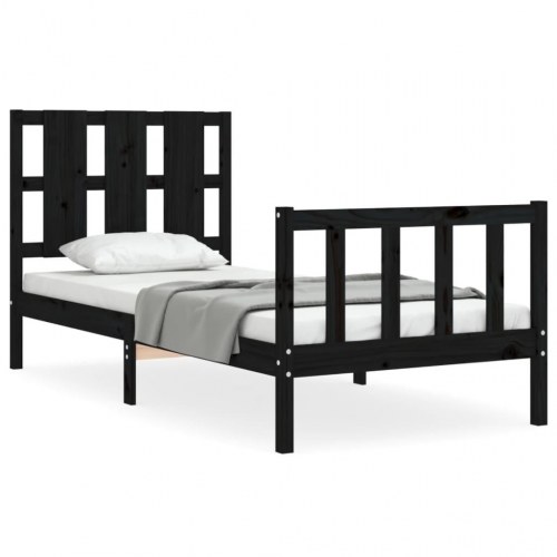 Sengeramme med sengegavl 100x200 cm massivt træ sort