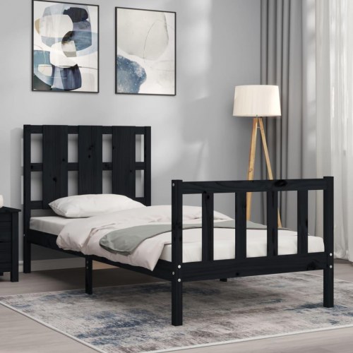 Sengeramme med sengegavl 100x200 cm massivt træ sort