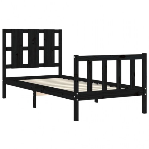 Sengeramme med sengegavl 100x200 cm massivt træ sort