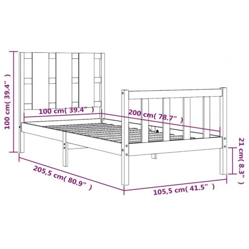 Sengeramme med sengegavl 100x200 cm massivt træ sort
