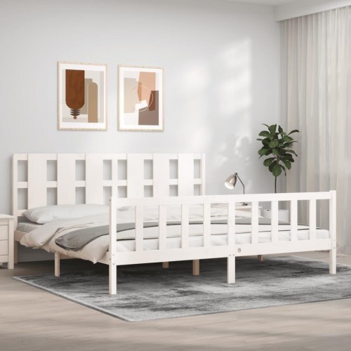 Sengeramme med sengegavl 180x200 cm massivt træ hvid