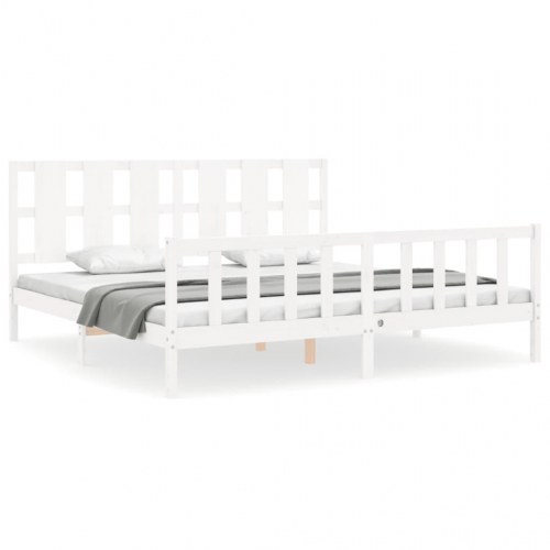 Sengeramme med sengegavl 180x200 cm massivt træ hvid