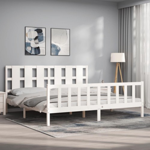 Sengeramme med sengegavl 180x200 cm massivt træ hvid