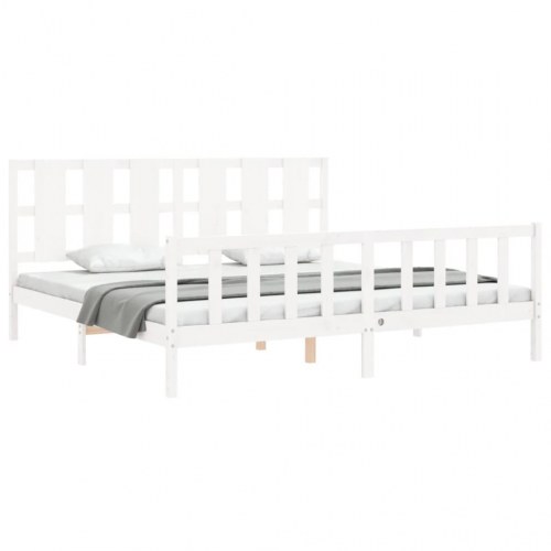 Sengeramme med sengegavl 180x200 cm massivt træ hvid