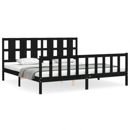 Sengeramme med sengegavl 180x200 cm massivt træ sort