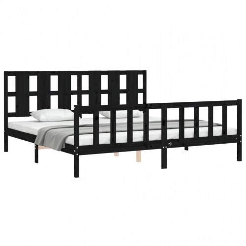 Sengeramme med sengegavl 180x200 cm massivt træ sort
