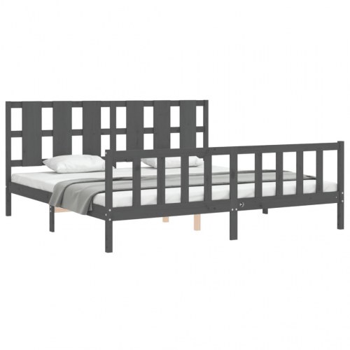 Sengeramme med sengegavl 200x200 cm massivt træ grå