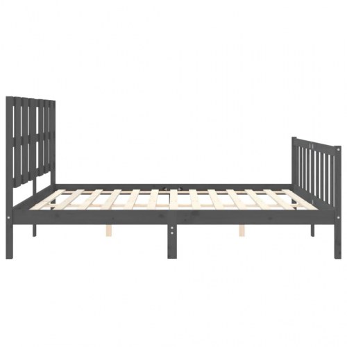 Sengeramme med sengegavl 200x200 cm massivt træ grå
