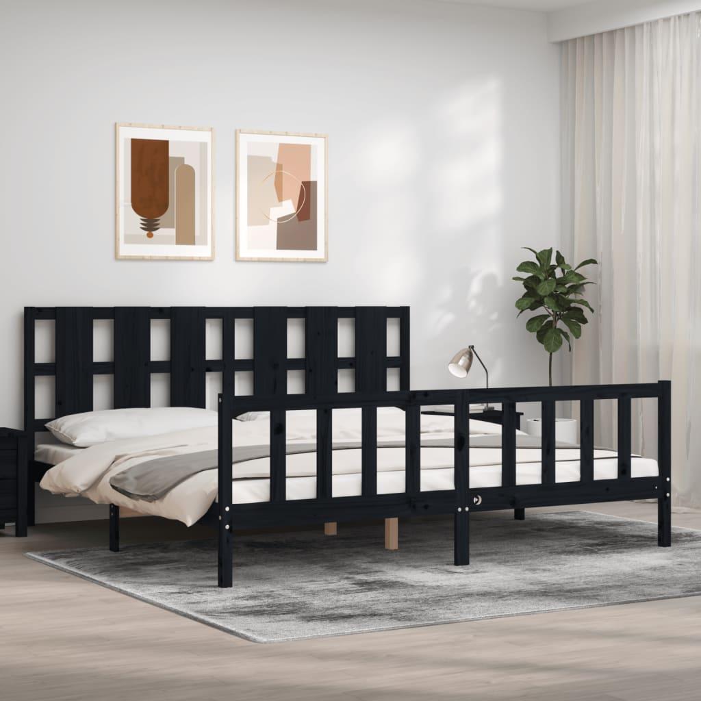 Sengeramme Med Sengegavl Small Single Massivt Træ - Sort / 200 x 200 cm