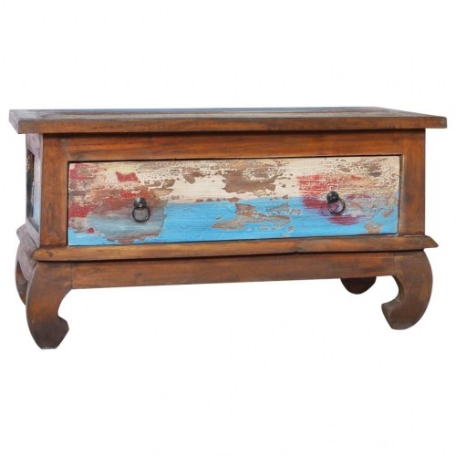 Sofabord i genanvendt teaktræ 80 × 50 × 40 cm - retro med skuffe