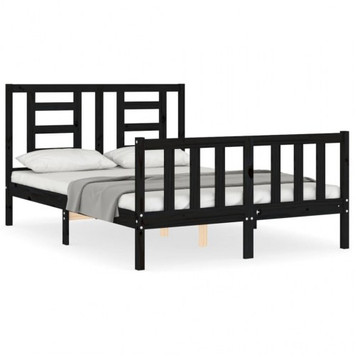 Sengeramme med sengegavl 140x190 cm massivt træ sort