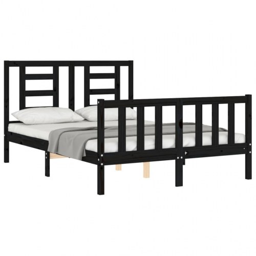 Sengeramme med sengegavl 140x190 cm massivt træ sort