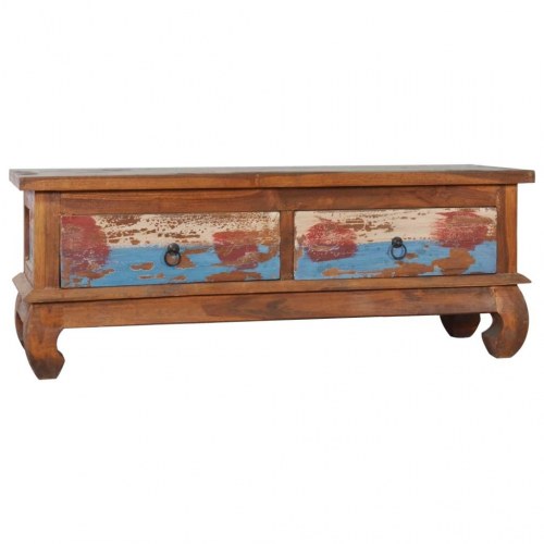 Tv-skab 110×35×40 cm i genanvendt teaktræ - vintage tv-bord med 2 skuffer