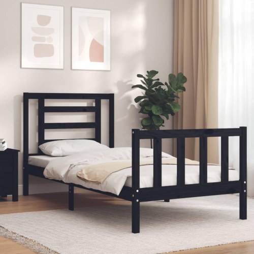 Sengeramme med sengegavl 100x200 cm massivt træ sort