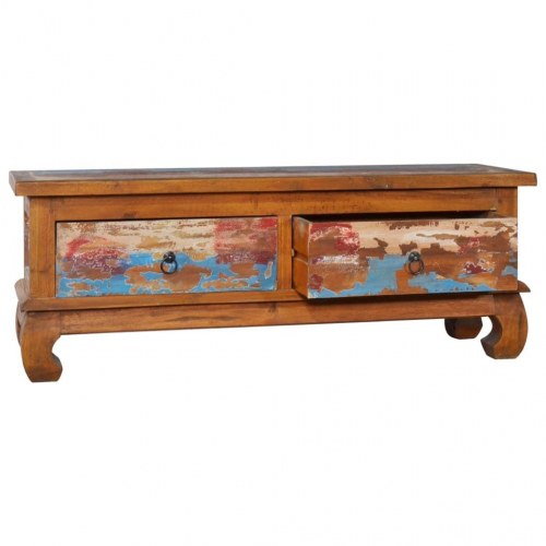 Tv-skab 110×35×40 cm i genanvendt teaktræ - vintage tv-bord med 2 skuffer