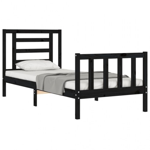 Sengeramme med sengegavl 100x200 cm massivt træ sort