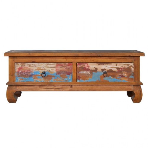 Tv-skab 110×35×40 cm i genanvendt teaktræ - vintage tv-bord med 2 skuffer