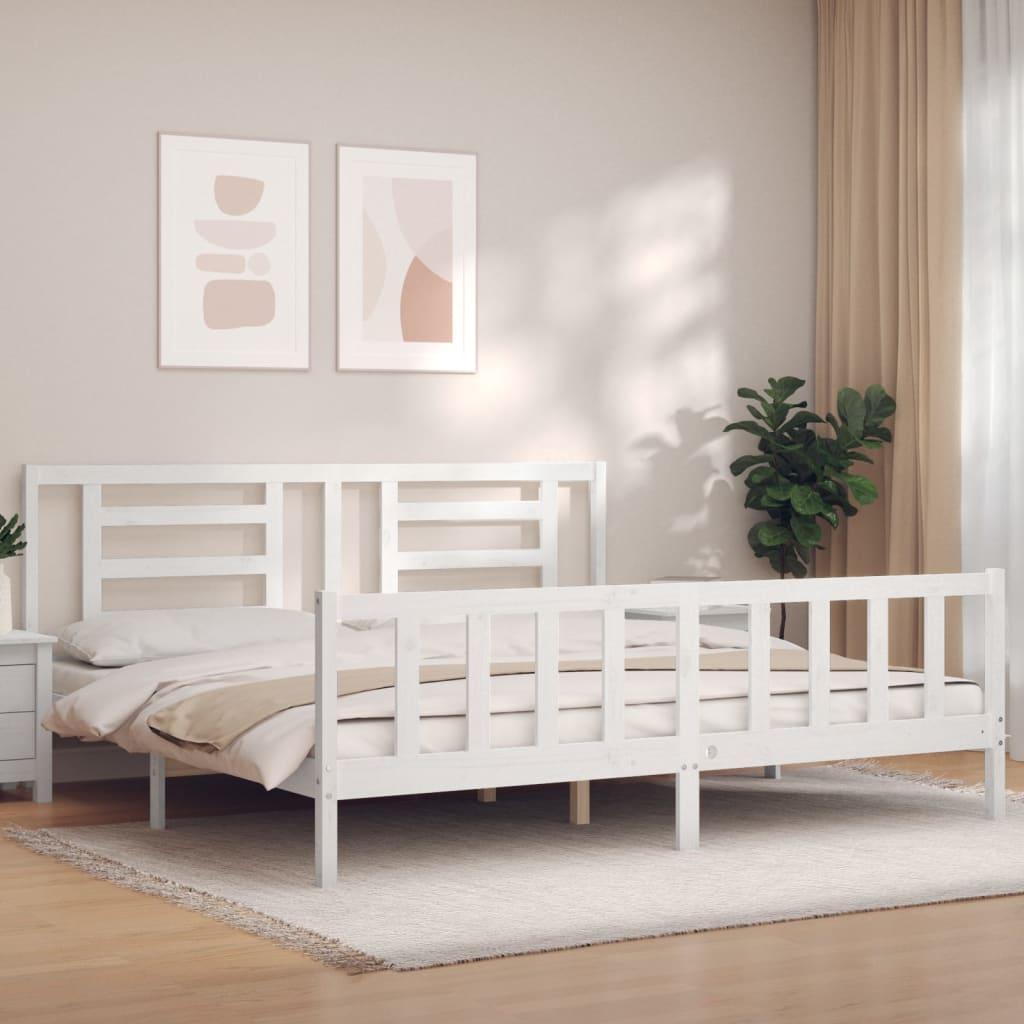 Sengeramme med sengegavl 200x200 cm massivt træ hvid
