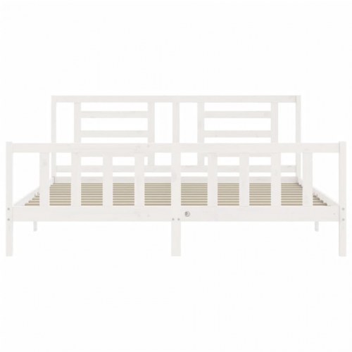 Sengeramme med sengegavl 200x200 cm massivt træ hvid