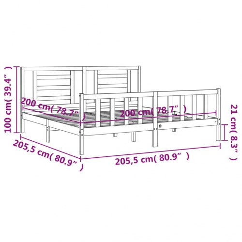 Sengeramme med sengegavl 200x200 cm massivt træ hvid